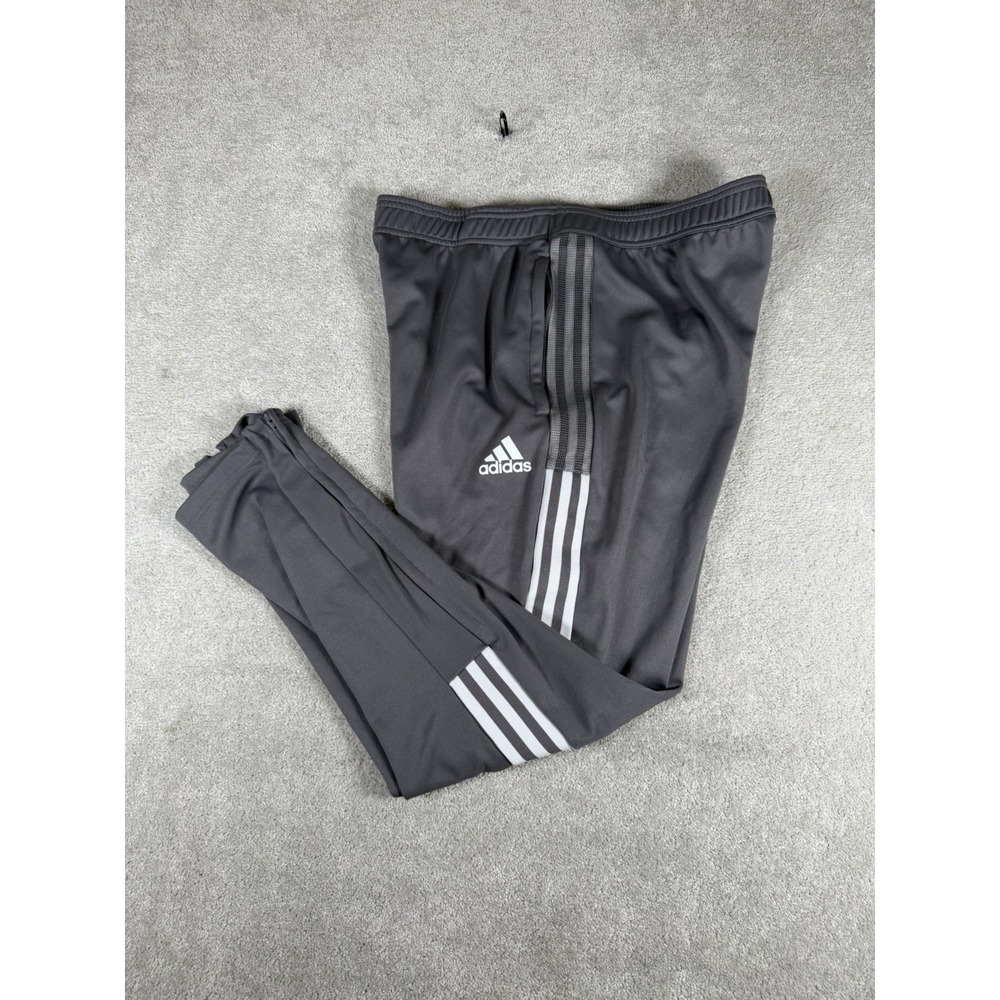 Adidas Track Pants Mens XL Gray Tiro 21 Soccer 3-Stripes Zip Pocket Tapered
